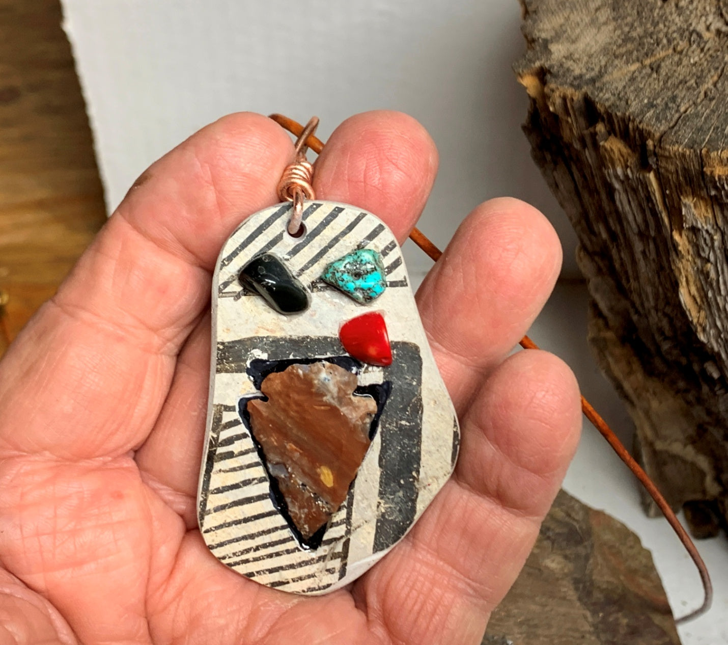 Ancient Pottery Shard & Arrow Point Pendant – Southwestern Artifact Necklace