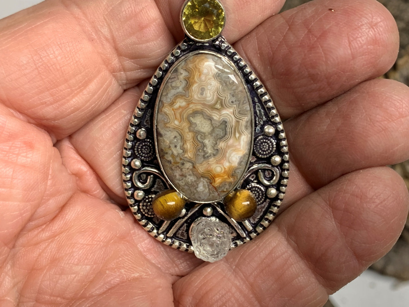 Pendant Crazy Lace Jasper Jasper on Antique Silver