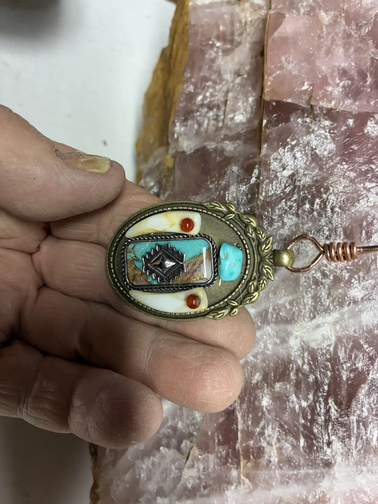 Southwestern Brass Pendant with Wolf Tooth Accents, photo 5 of 5