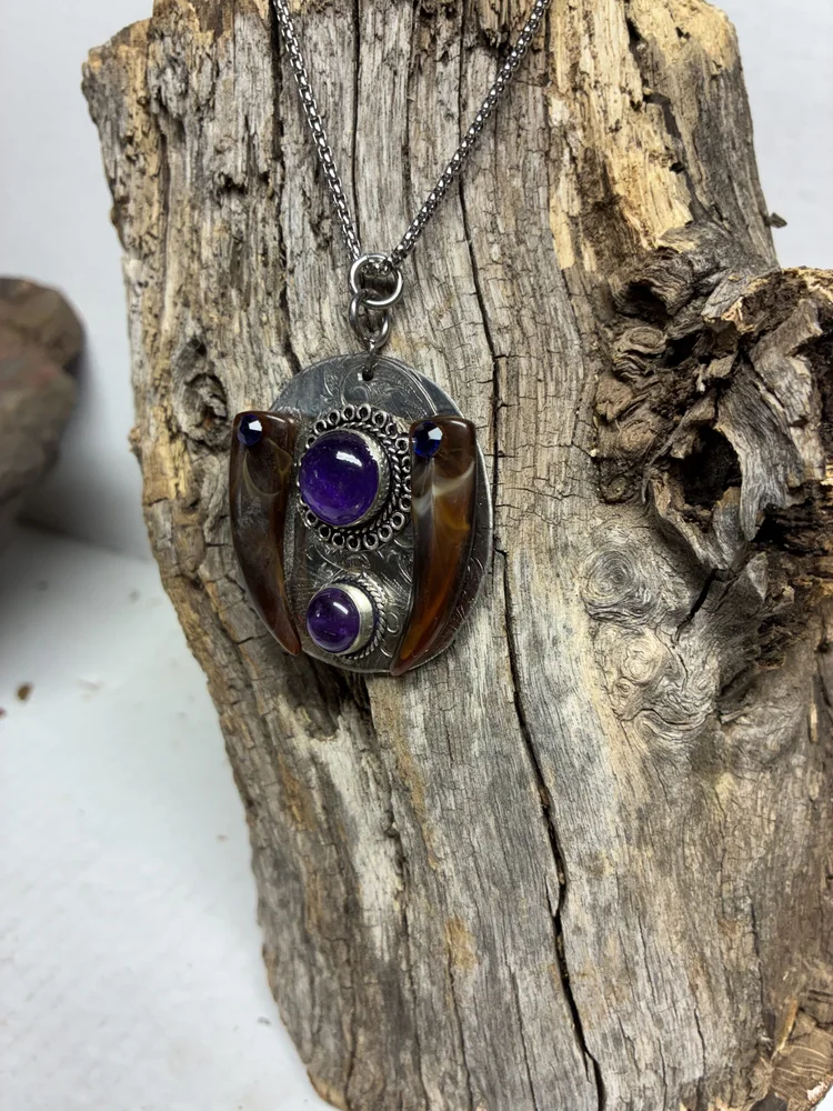 Amethyst and Wolf Tooth Sterling Silver Necklace, photo 3 of 7