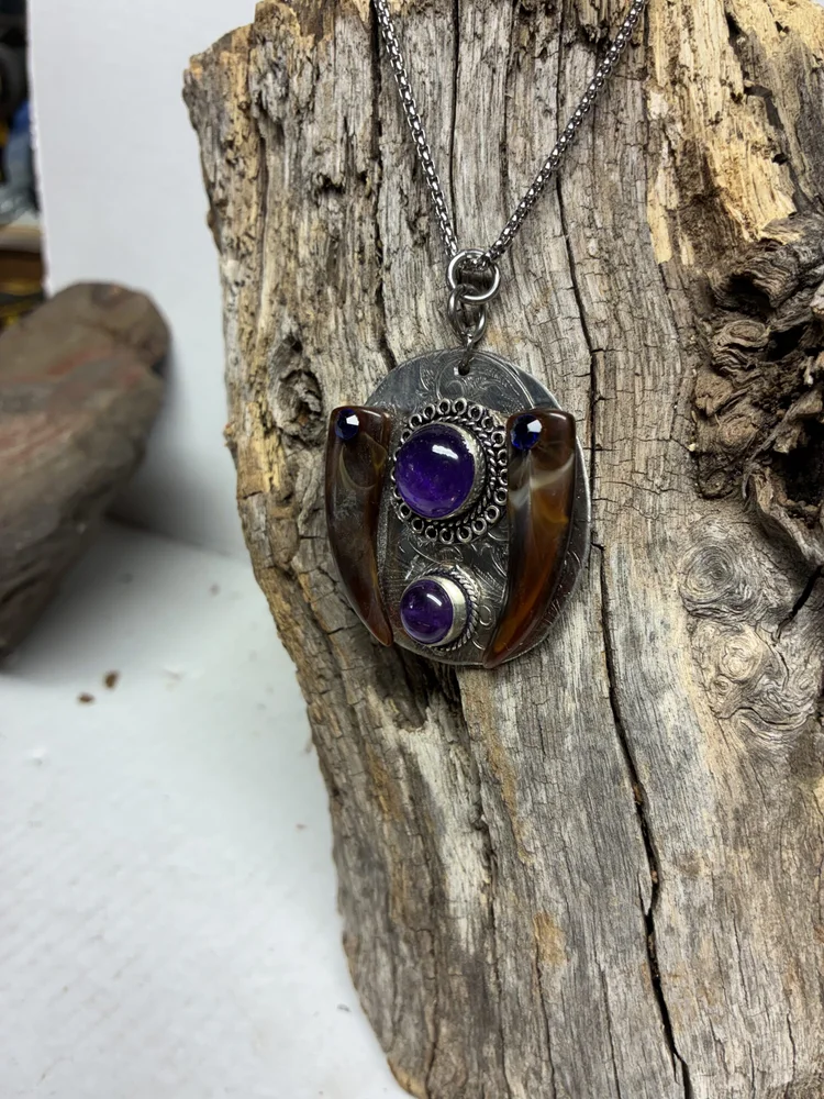 Amethyst and Wolf Tooth Sterling Silver Necklace, photo 4 of 7