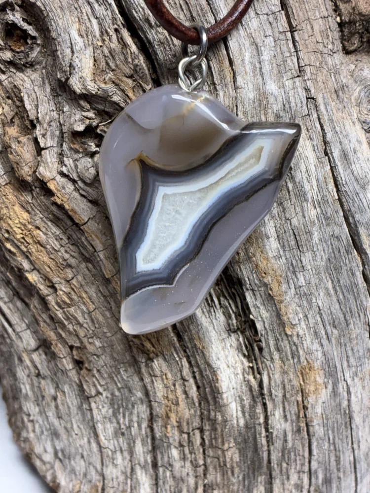 Hand-Cut Banded Agate Pendant on Leather Cord, photo 2 of 5