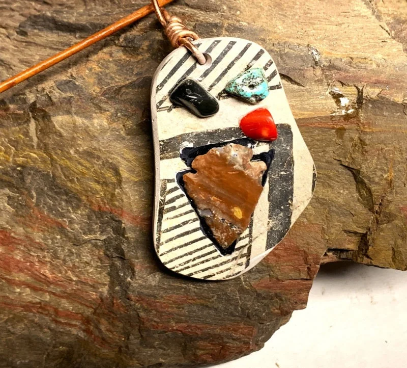 Ancient Pottery Shard & Arrow Point Pendant – Southwestern Artifact Necklace, photo 2 of 3