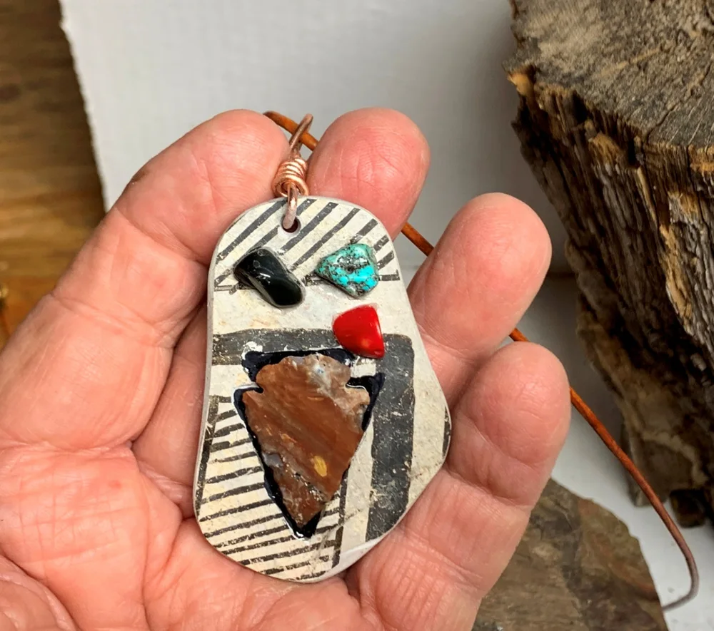 Ancient Pottery Shard & Arrow Point Pendant – Southwestern Artifact Necklace, photo 3 of 3