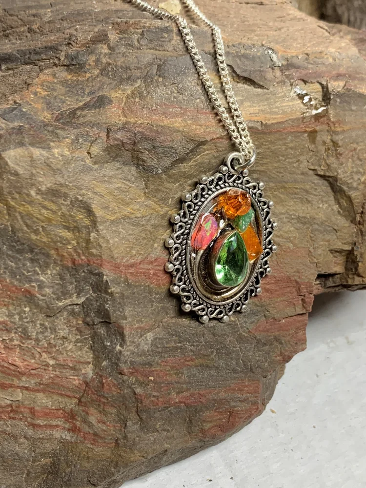Pendant Opal Peridot on Antique Silver, photo 2 of 3