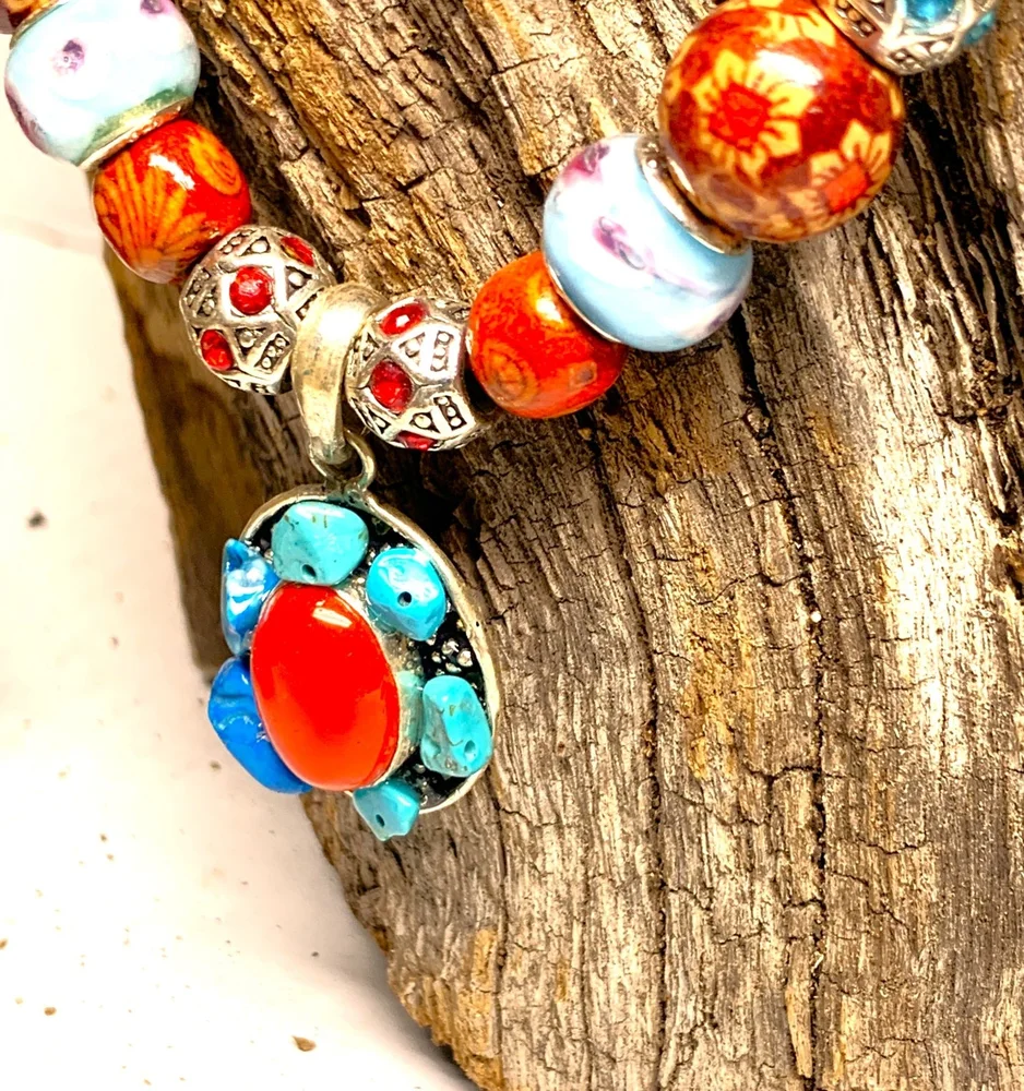 Necklace Turquoise Red Coral, photo 2 of 3