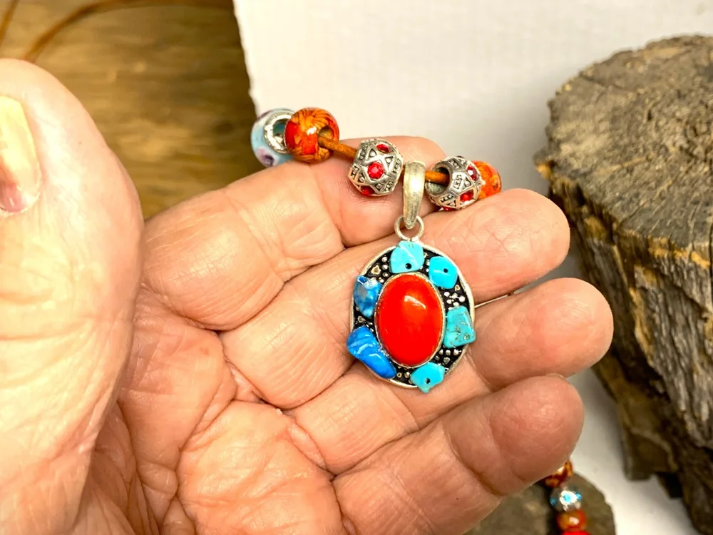 Necklace Turquoise Red Coral, photo 3 of 3