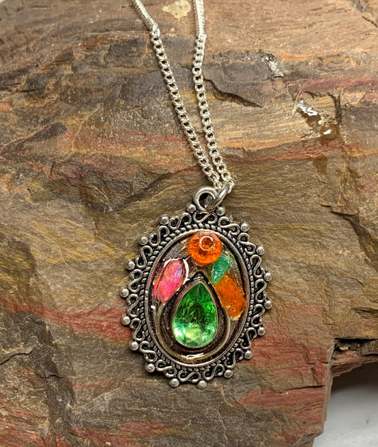 Pendant Opal Peridot on Antique Silver