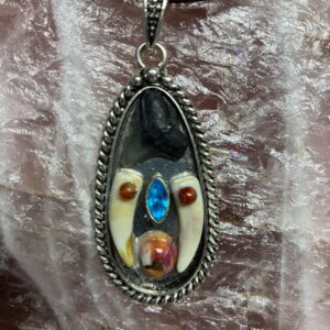 Southwestern Shark Tooth and Oyster Shell Turquoise Pendant