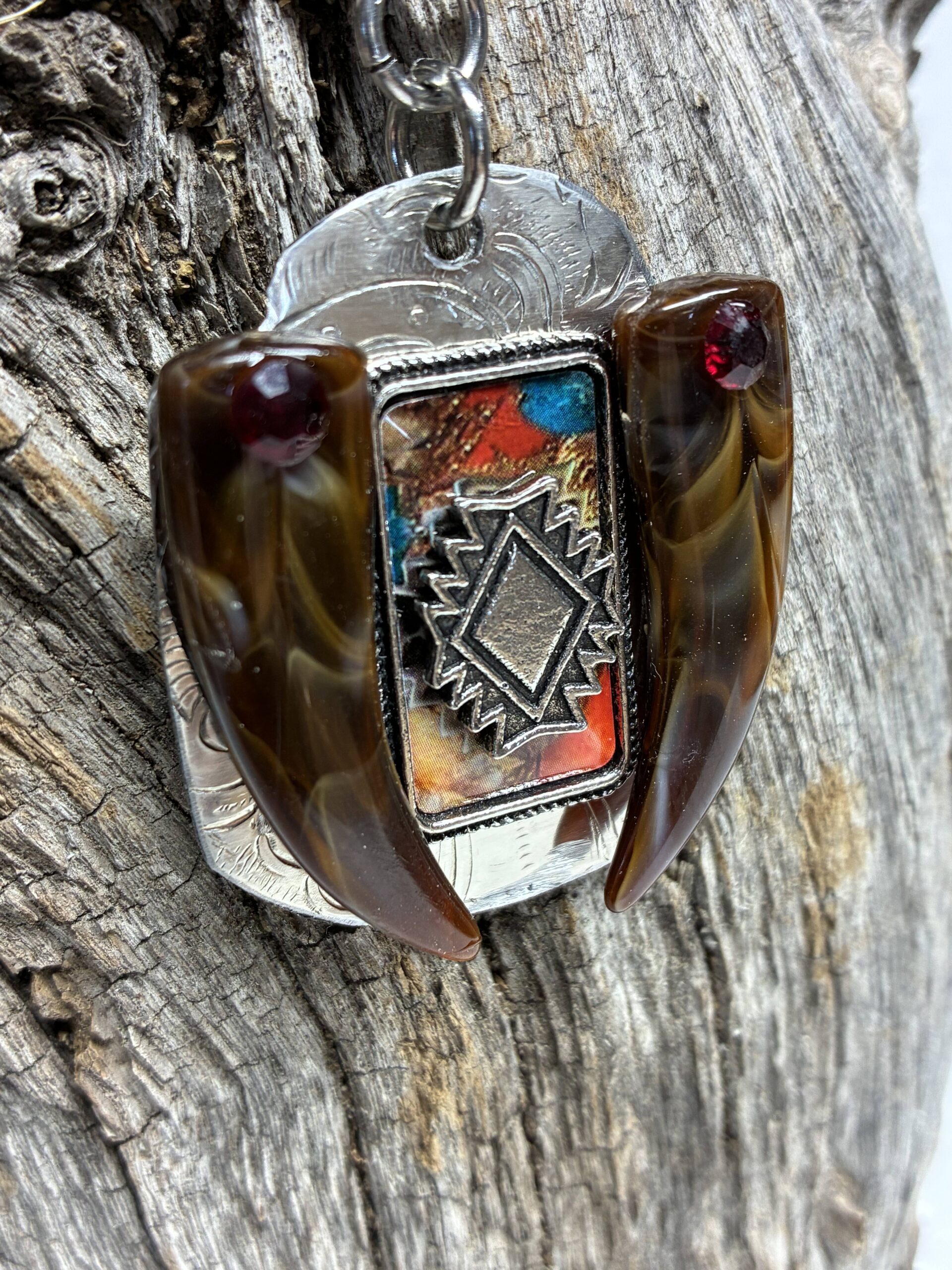 Sterling Silver Southwestern Pendant with Ruby Accents