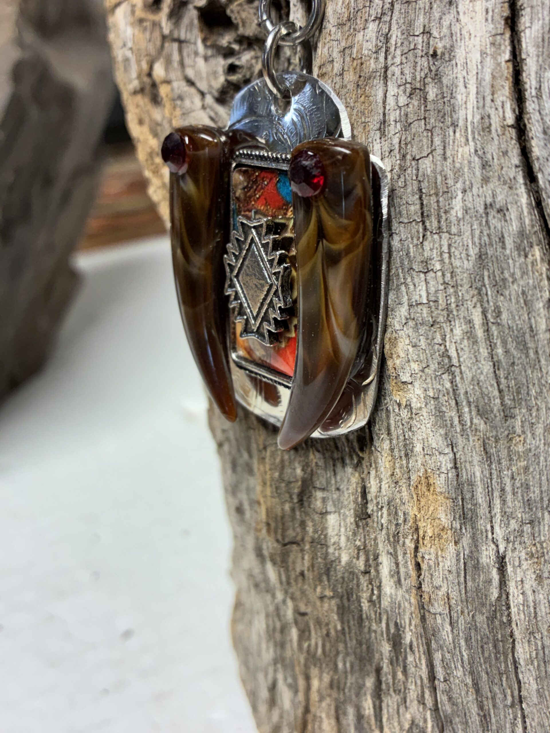 Sterling Silver Southwestern Pendant with Ruby Accents - Image 2
