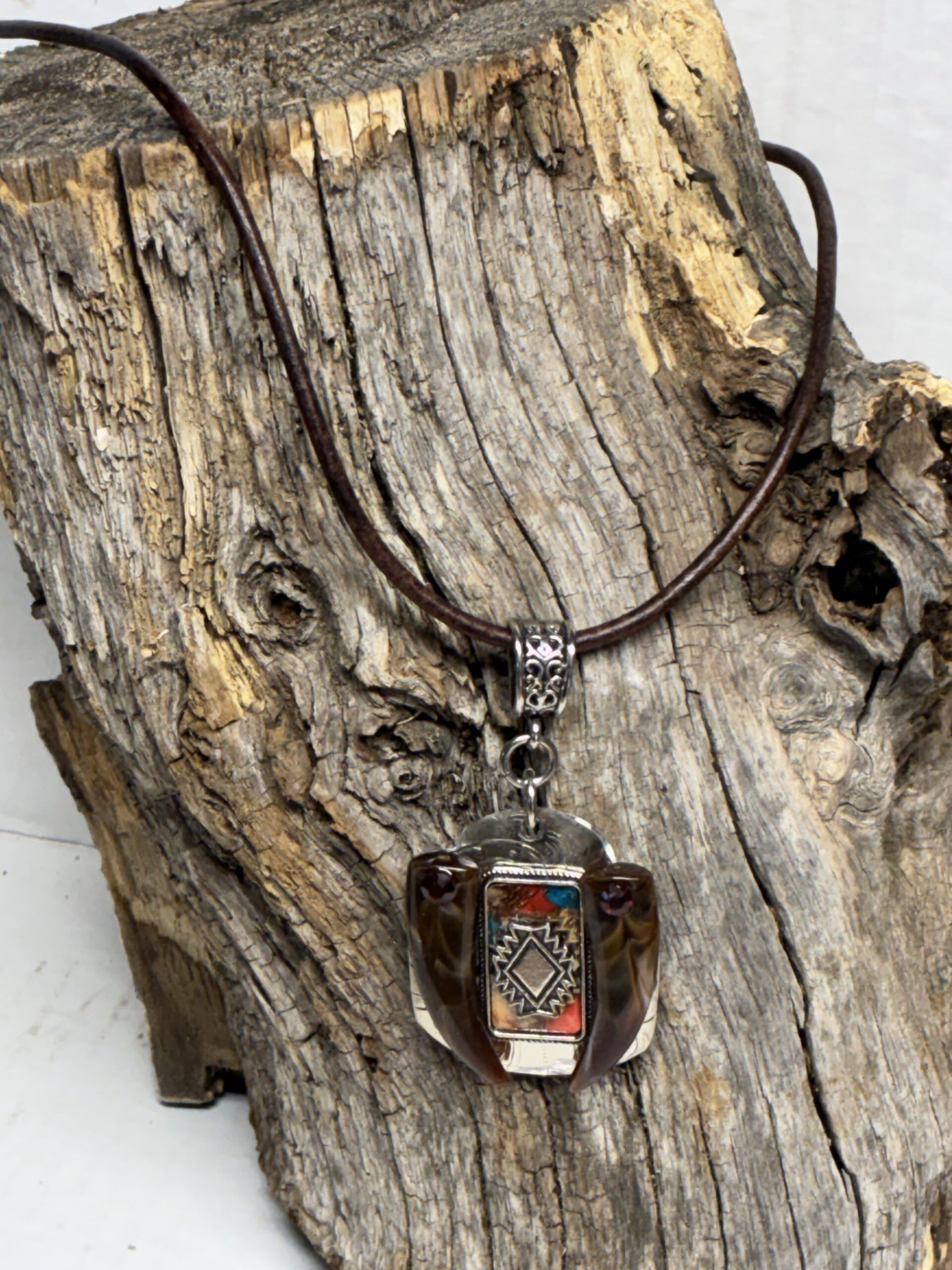 Sterling Silver Southwestern Pendant with Ruby Accents - Image 3
