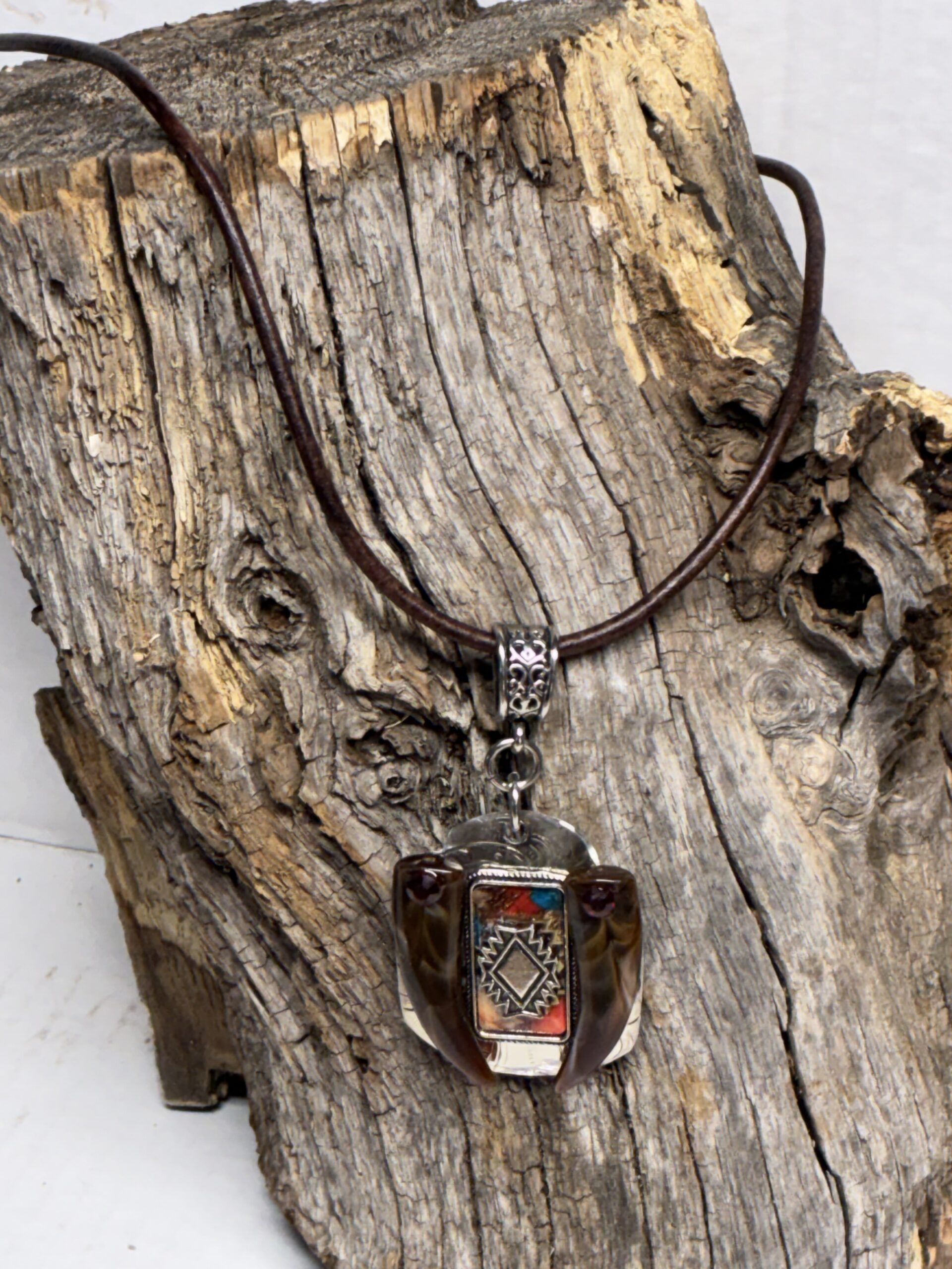 Sterling Silver Southwestern Pendant with Ruby Accents - Image 5