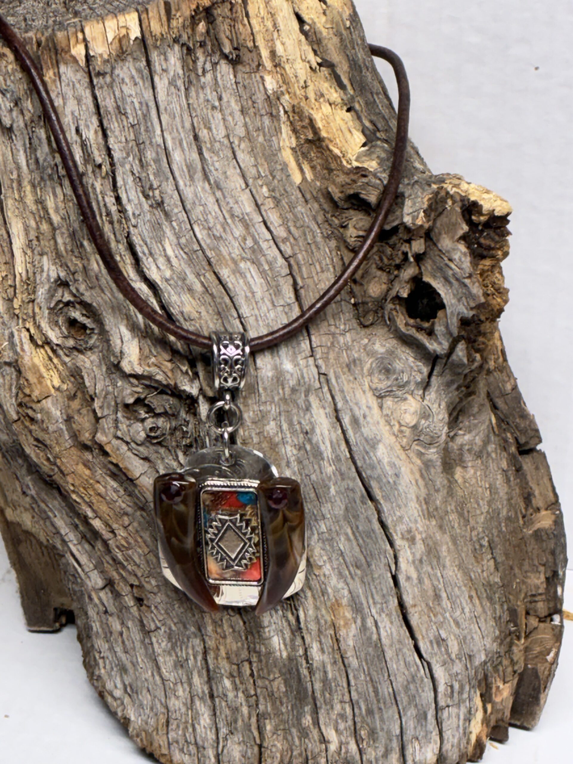 Sterling Silver Southwestern Pendant with Ruby Accents - Image 6