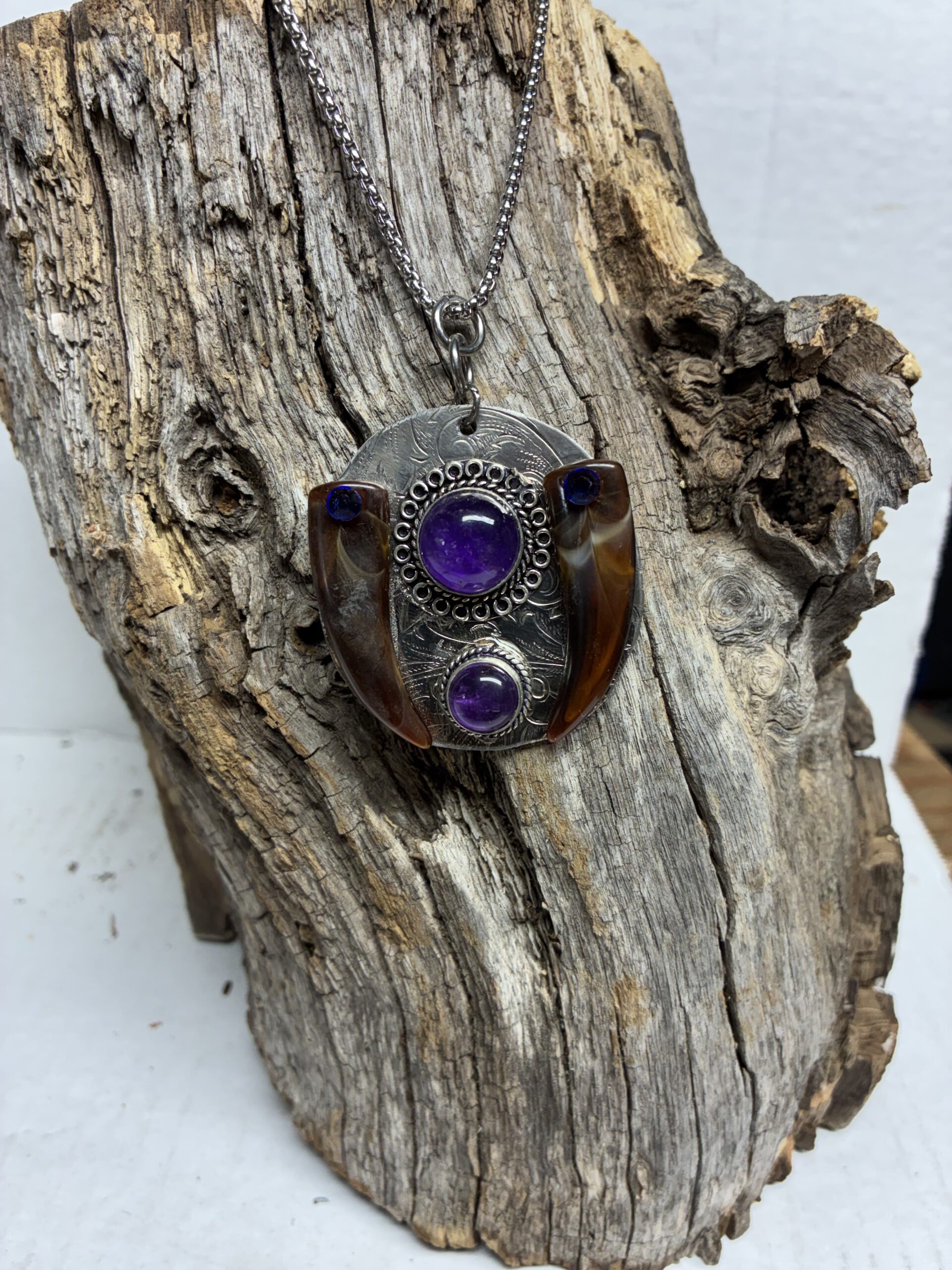Amethyst and Wolf Tooth Sterling Silver Necklace - Image 2