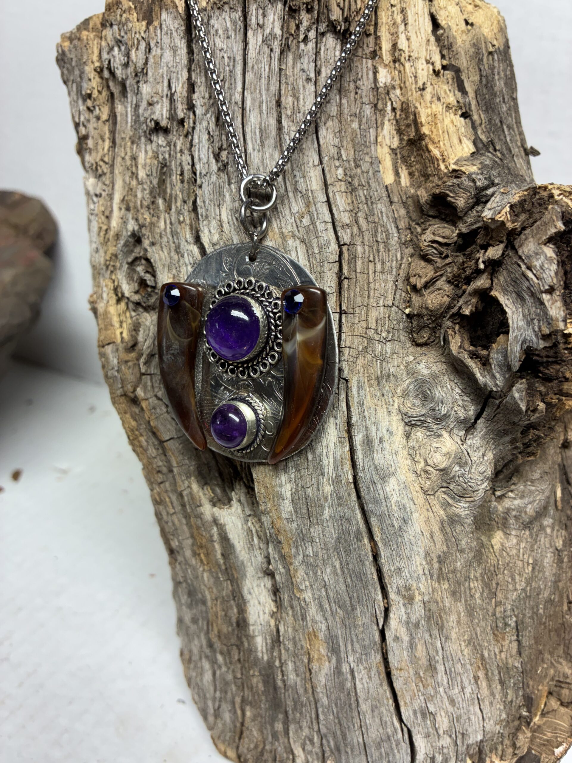 Amethyst and Wolf Tooth Sterling Silver Necklace - Image 3