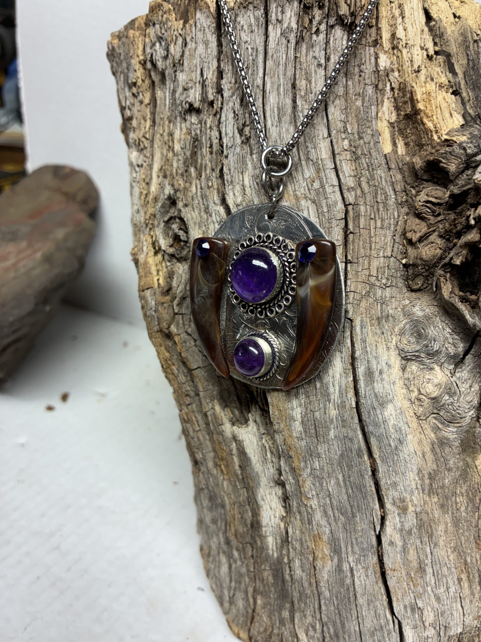 Amethyst and Wolf Tooth Sterling Silver Necklace - Image 4