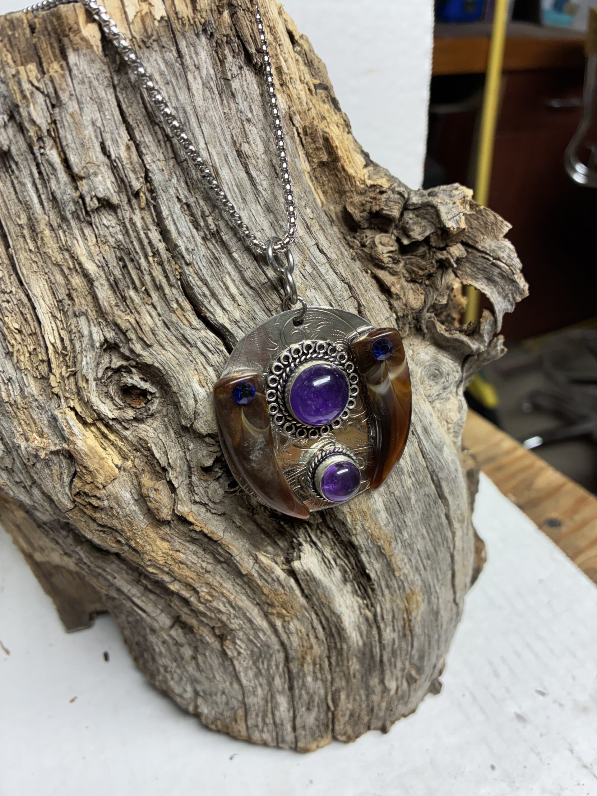 Amethyst and Wolf Tooth Sterling Silver Necklace - Image 5