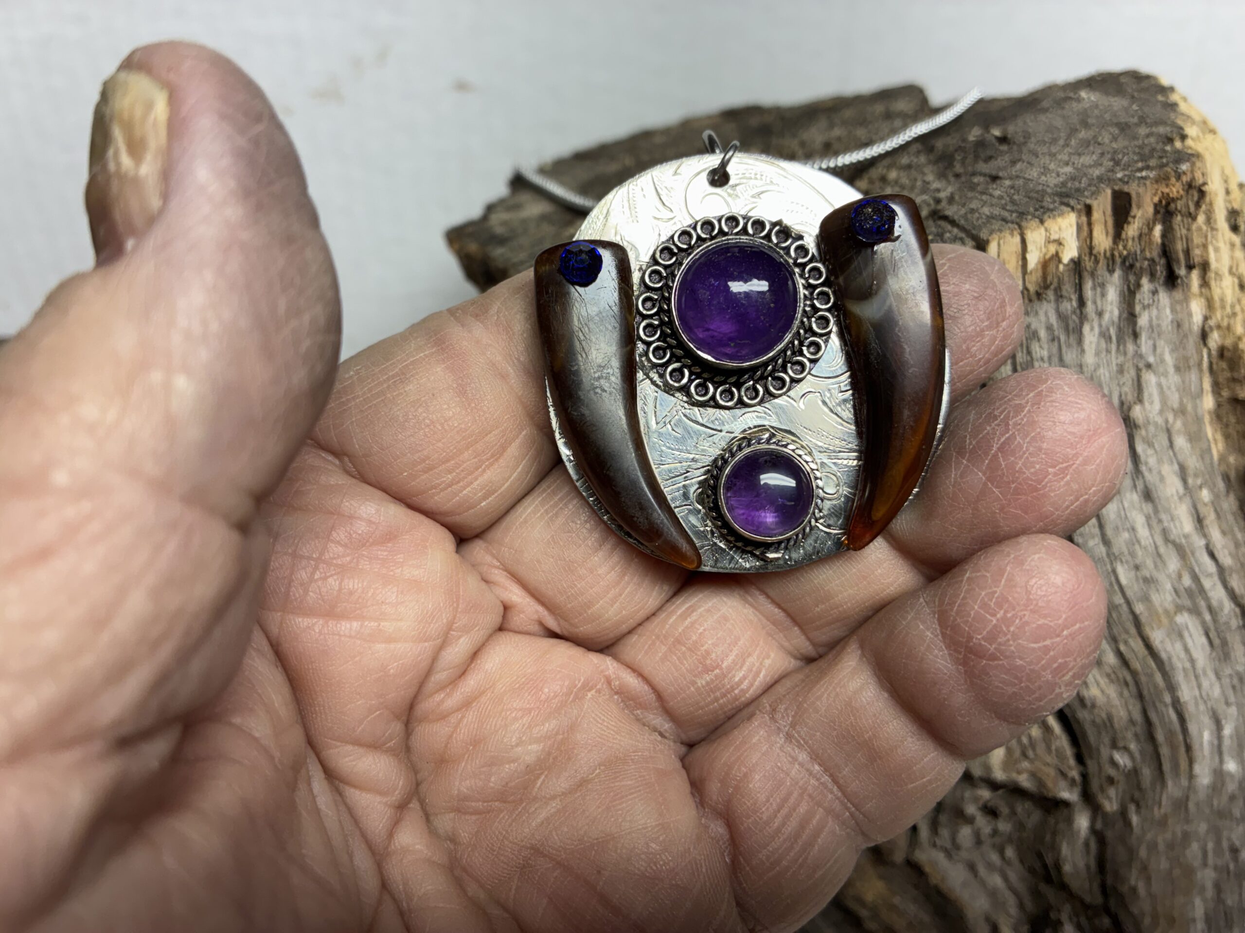 Amethyst and Wolf Tooth Sterling Silver Necklace - Image 7