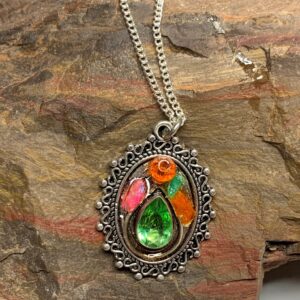 Pendant Opal Peridot on Antique Silver