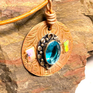 Pendant Opal Blue Crystal on Copper